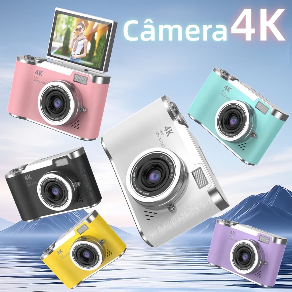 Câmera Digital 4K com CCD, Zoom 8x, 48MP 4K, Autofoco e Gravador de Vídeo para Vlog