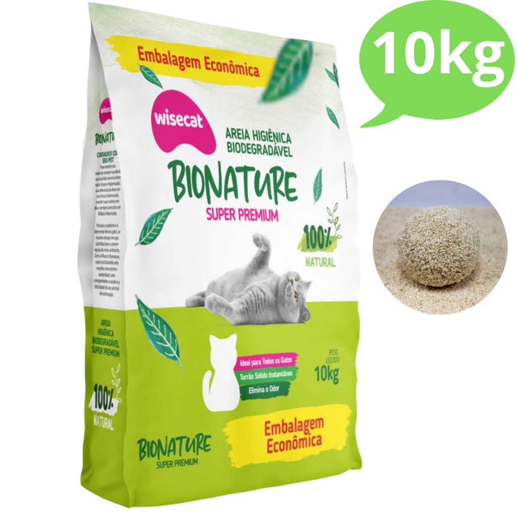 Areia Sanitária De Mandioca Granulado Para Gatos Biodegradável Wisecat 10kg