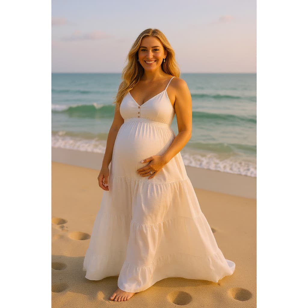 Vestido Longo De Alças Finas Plissado Rodado 3 Marias Vestido de Gestante