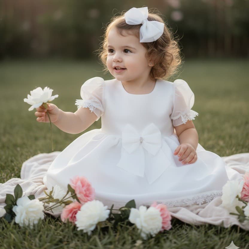 Vestido Bebê Batizado Analu Com Tiara/