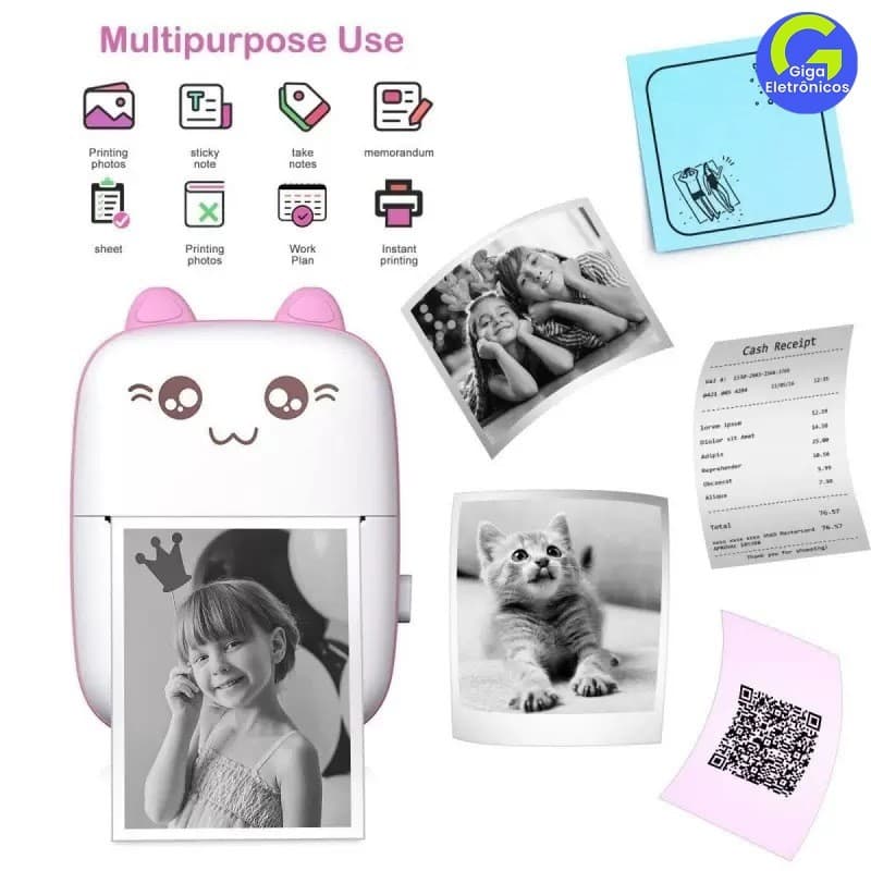 Mini Impressora Térmica Portátil Desenho Animado Foto Impressora De Impressão Sem Fio Para Android Ios+5 Rolo Papel