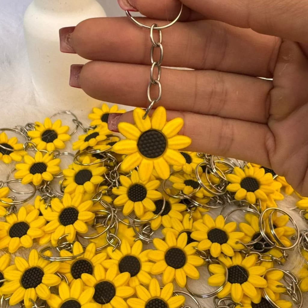 Chaveiro Girassol Emborrachado 10/50 Unidades Festas Temáticas Lembrancinha