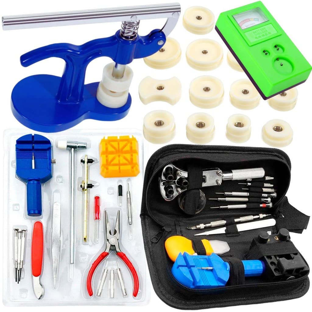 Kit Manutenção de Relógios Profissional com Prensa, Medidor e Jogo de Chaves