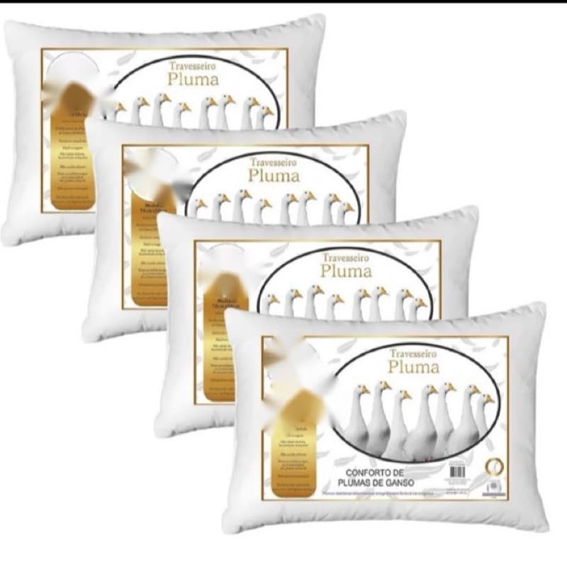 Kit 04 travesseiros de Pluma de ganso sintético 50x70 Promoção macio antialérgico