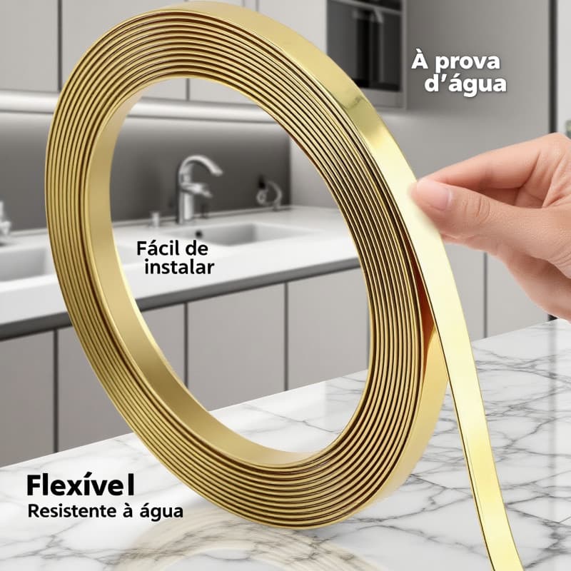 Fita Metalizada para Decoração 5 Metros, Adesivo Dupla Face PVC com Várias Larguras (11 a 20mm) para Parede, Porta