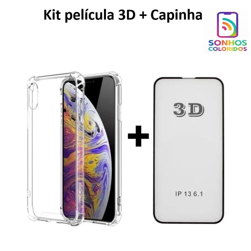Kit 2 em 1 Película Vidro 3D + Capa Capinha Transparente Para IPhone Apple 11 12 13 14 15 16 17 Pro Max Air