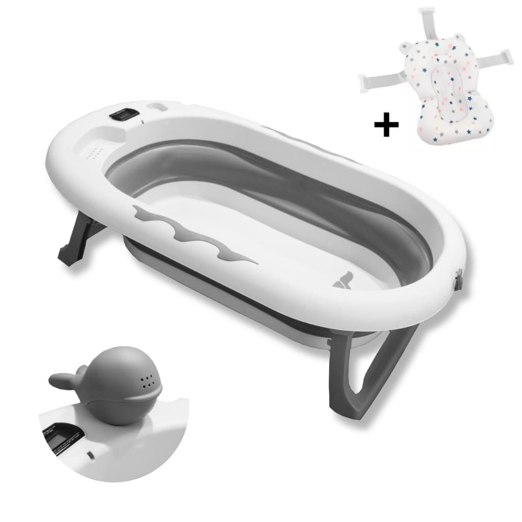 Banheira para banho bebe retrátil dobrável com termômetro medi temperatura e almofada flutuante com trava