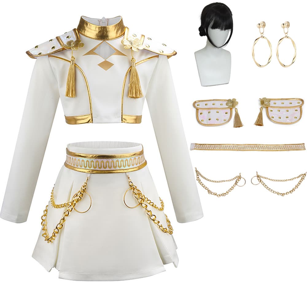 Crianças Menina Zoey Demon Hunter Cosplay Traje Halloween Pop Cantor Roupas Roupa Festa Manga Longa 2 Pçs Conjunto De