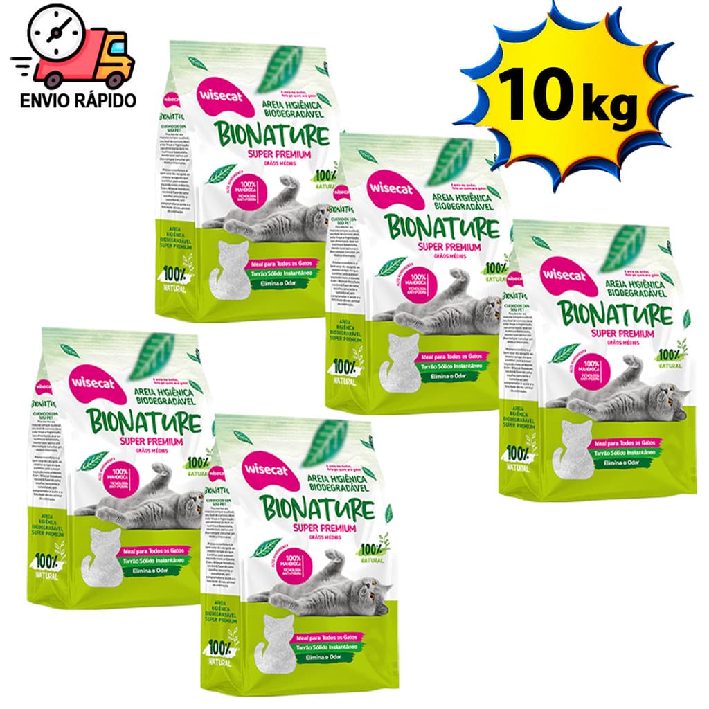 Areia Higiênica Para Gato de Mandioca Wisecat 6 ou 10 kg