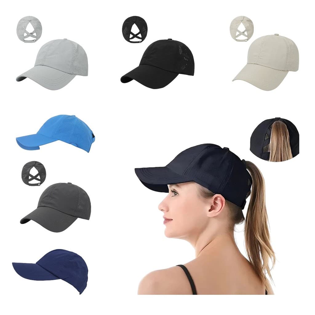 Boné Feminino Aba Curva Ajustável Para Rabo de Cavalo Verão Beisebol Praia