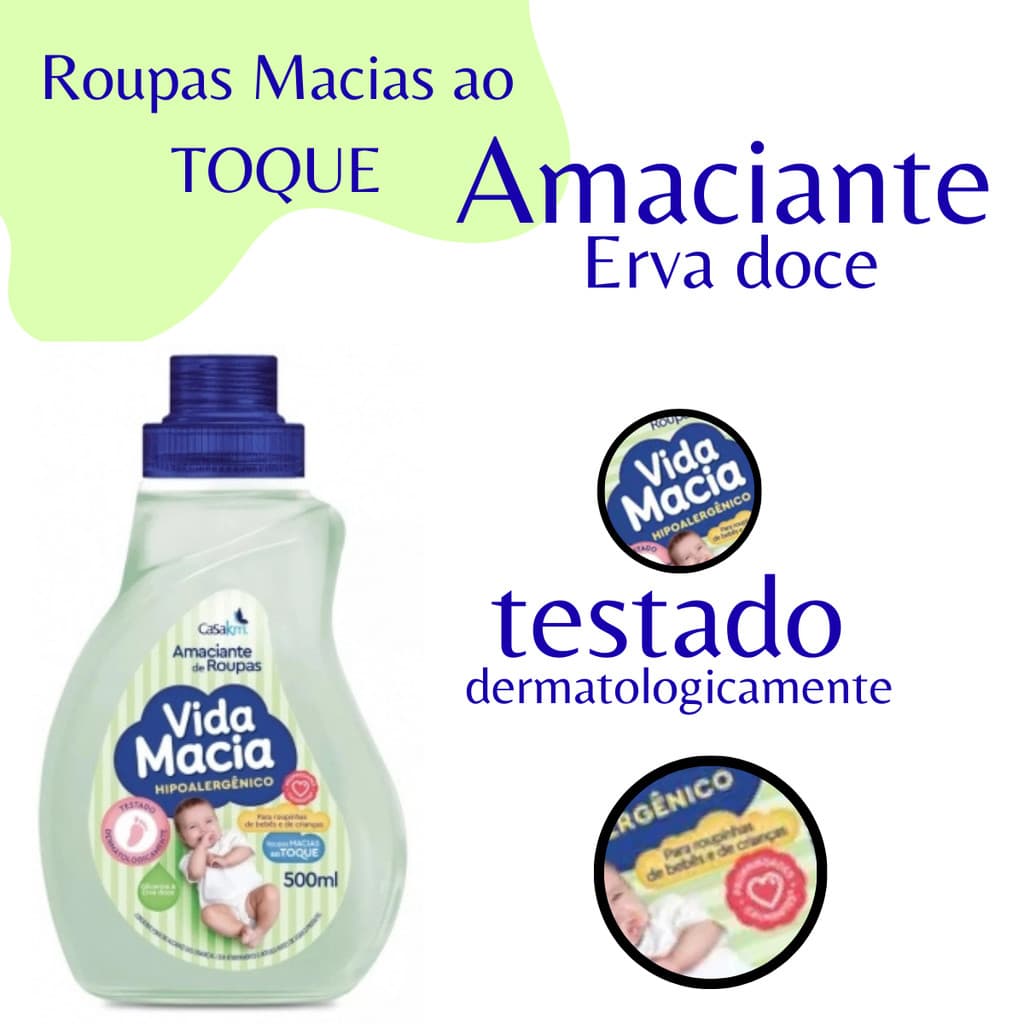 Amaciante de Roupa Erva Doce Líquido de bebê Vida Macia 500ml