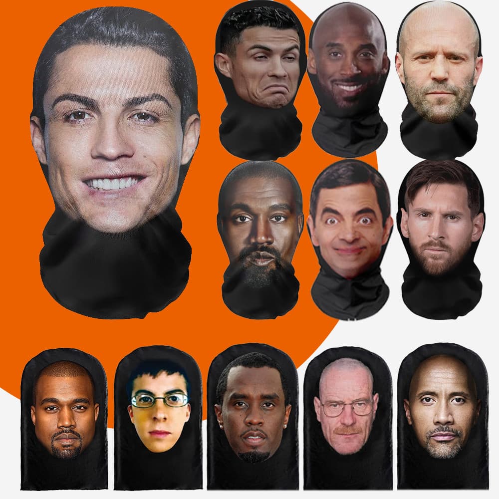 Máscara Facial Sem Costura 3D Balaclava Impressa Cosplay Role Playing Messi Ronaldo Jason Statham Jack Moda Engraçada Hi