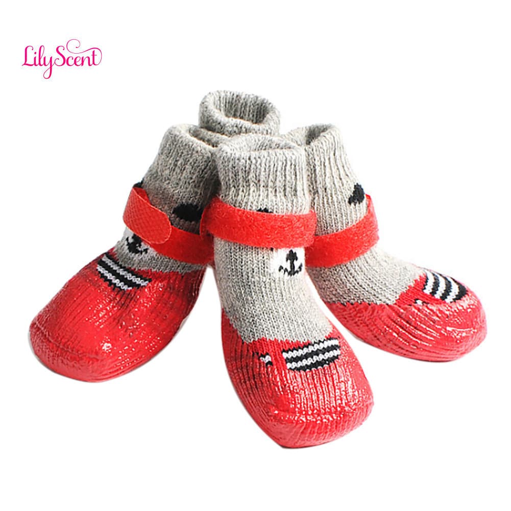 [♥ Lily] 4 Pçs/Set Ao Ar Livre Interior Antiderrapante Sola De Silicone Pet Cachorro Gato Botas Meias