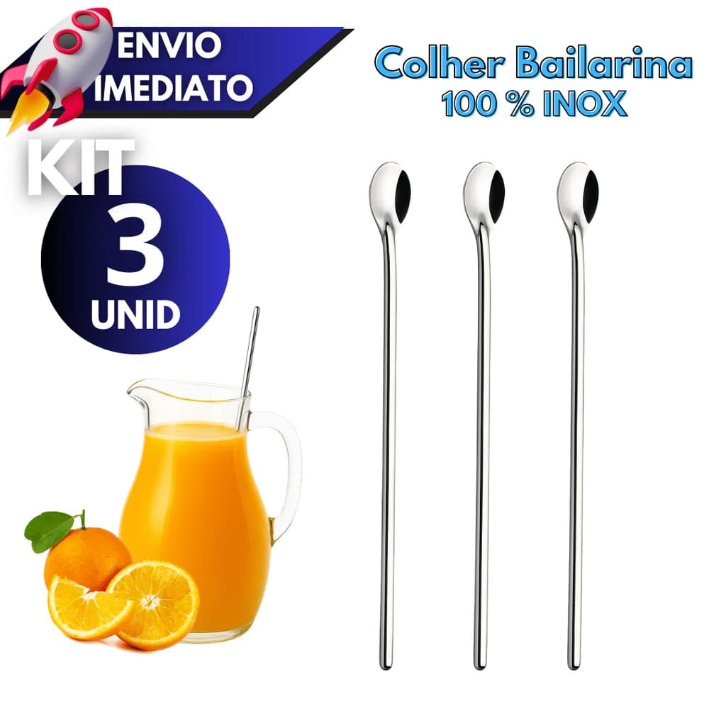 Kit 1/2/3 Colher de Suco Bailarina 30 cm Inox Drinks Mexedora Grande Profissional