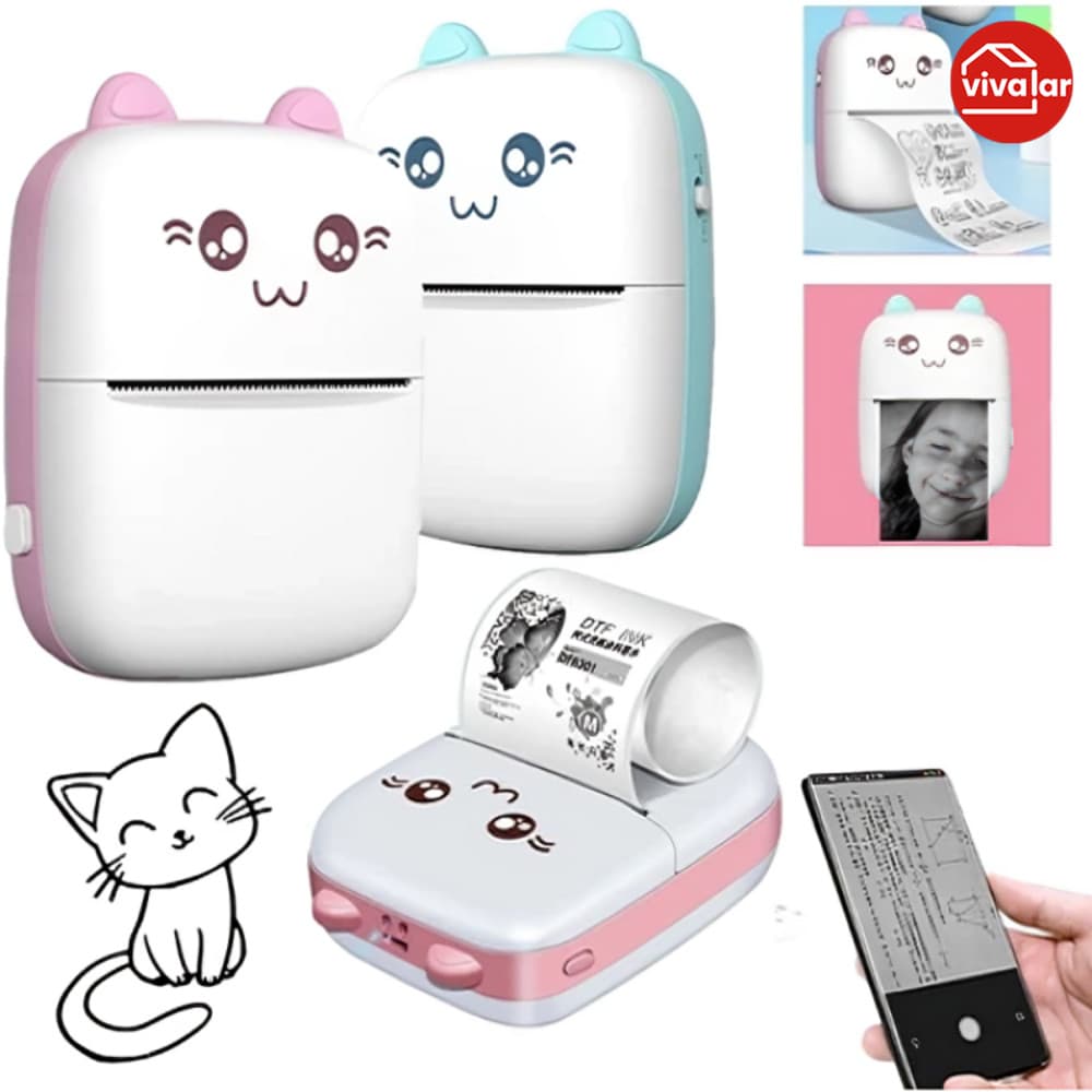 Mini Impressora Térmica Portátil Desenho Animado Foto Impressora De Impressão Sem Fio Para Android Ios+5 Rolo Papel