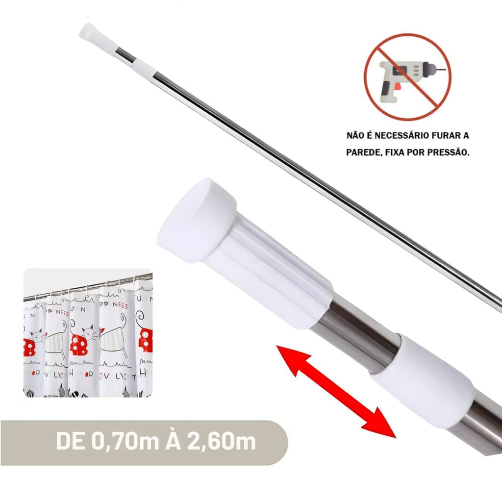 Varão Tubo Bastão Ajustável Barra Cortina Roupas Box Banheiro Extensível