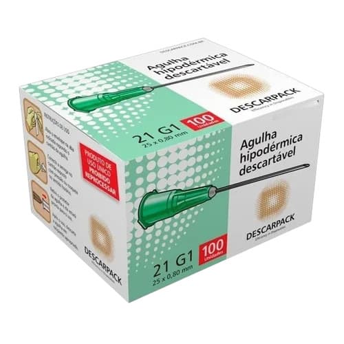 Agulha HiPodérmica Descartável 25x0,80 Descarpack 100 Unidad