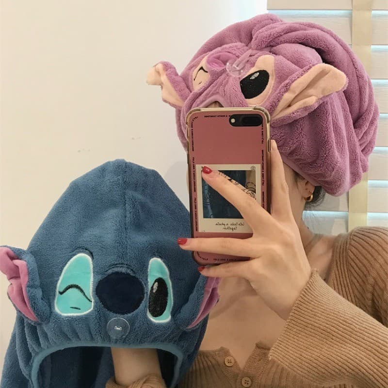 Stitch Toalha De Secagem De Cabelo Lilo & Moda Feminina Envoltório Forte Touca De Banho De Água Limpar Chapéu