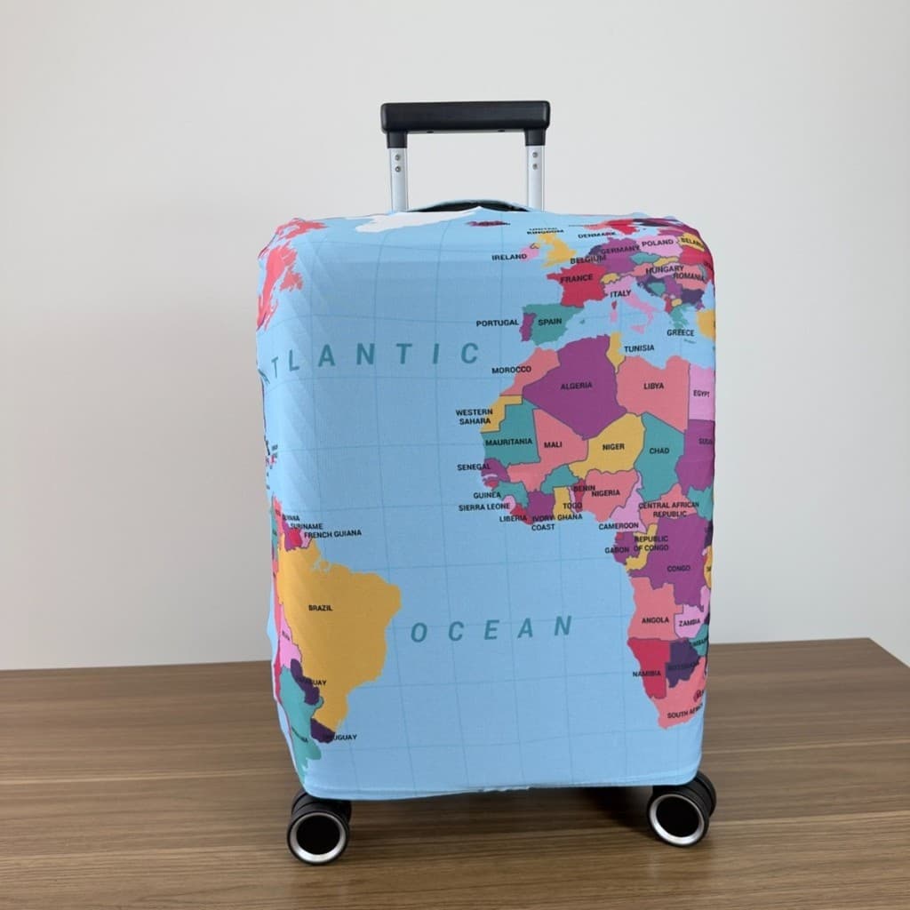 Capa Protetora de Mala Viagem Mapa Mundi Oceano Atlântico Personalizada Elástica Premium
