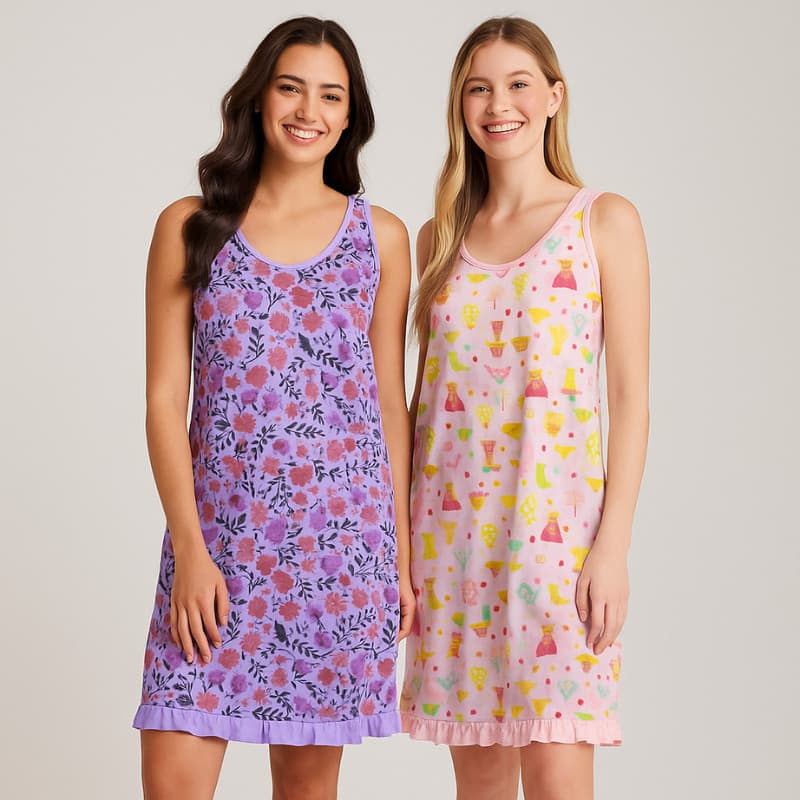 Kit 2 Camisolas Pijama  Adulto Regata Estampadas Dormir Confortável Para Revenda Fresquinho Promoção