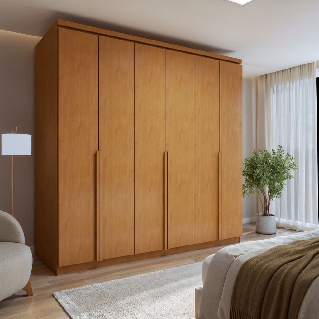 Guarda-roupa 6 Portas 4 Gavetas 100% Mdf Alonzo Amêndoa Clean