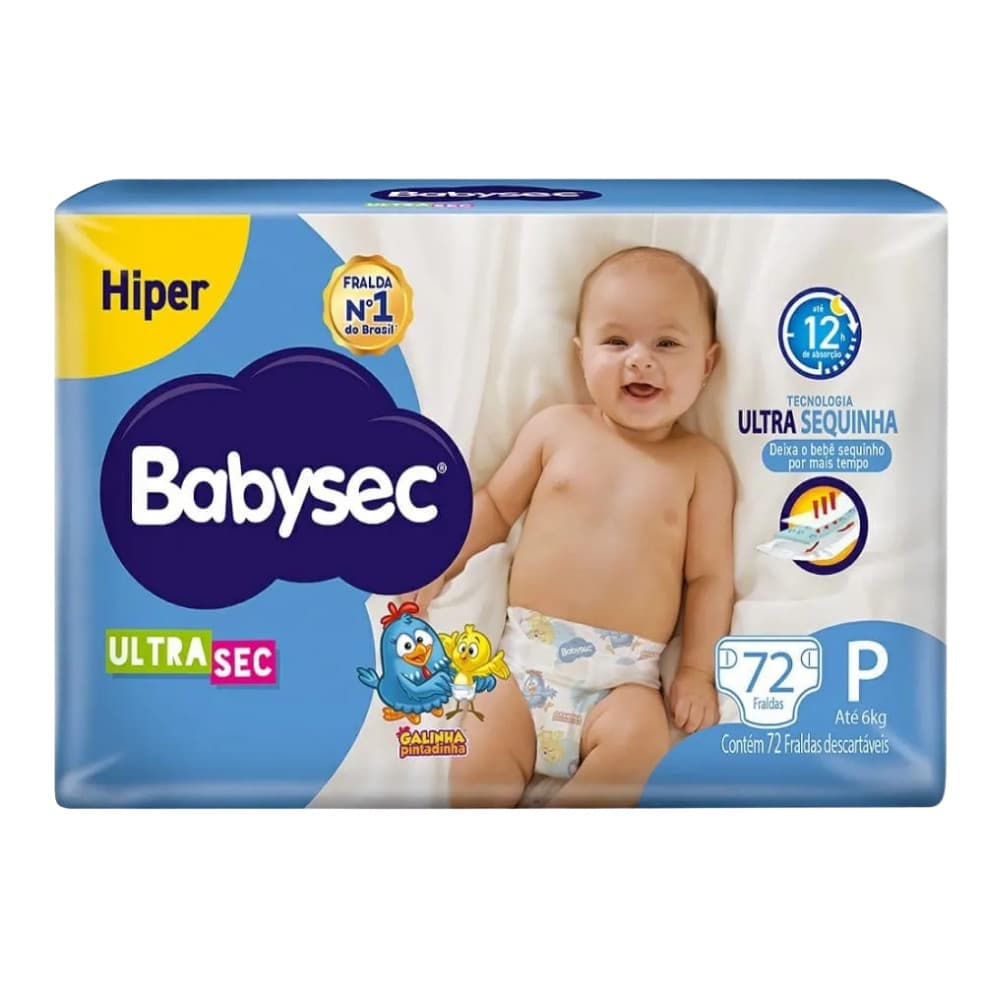 Fralda BabySec Ultrasec Hiper P Galinha Pintadinha Pacote c/72un – Economia e Conforto