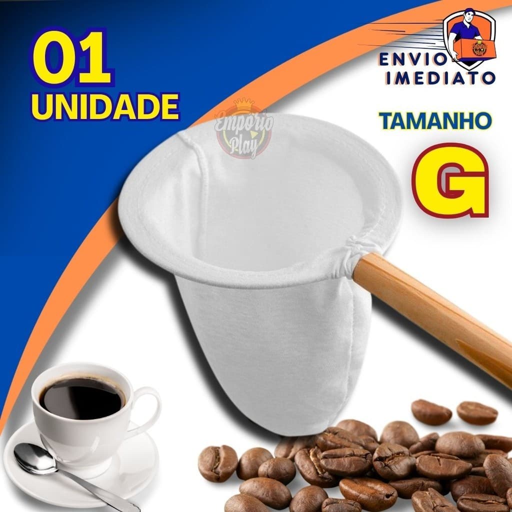 Coador de Café de Pano Grande Flanelado com Cabo de Madeira Reutilizável e Sustentável