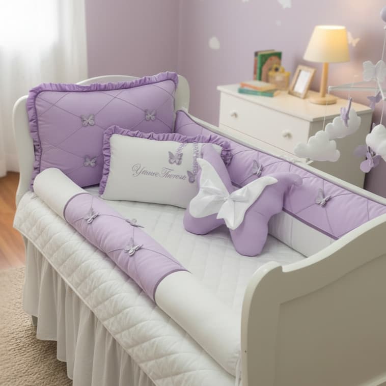 Kit Berço Americano 8 peças meninas SEM MOSQUITEIRO Borboleta de asa