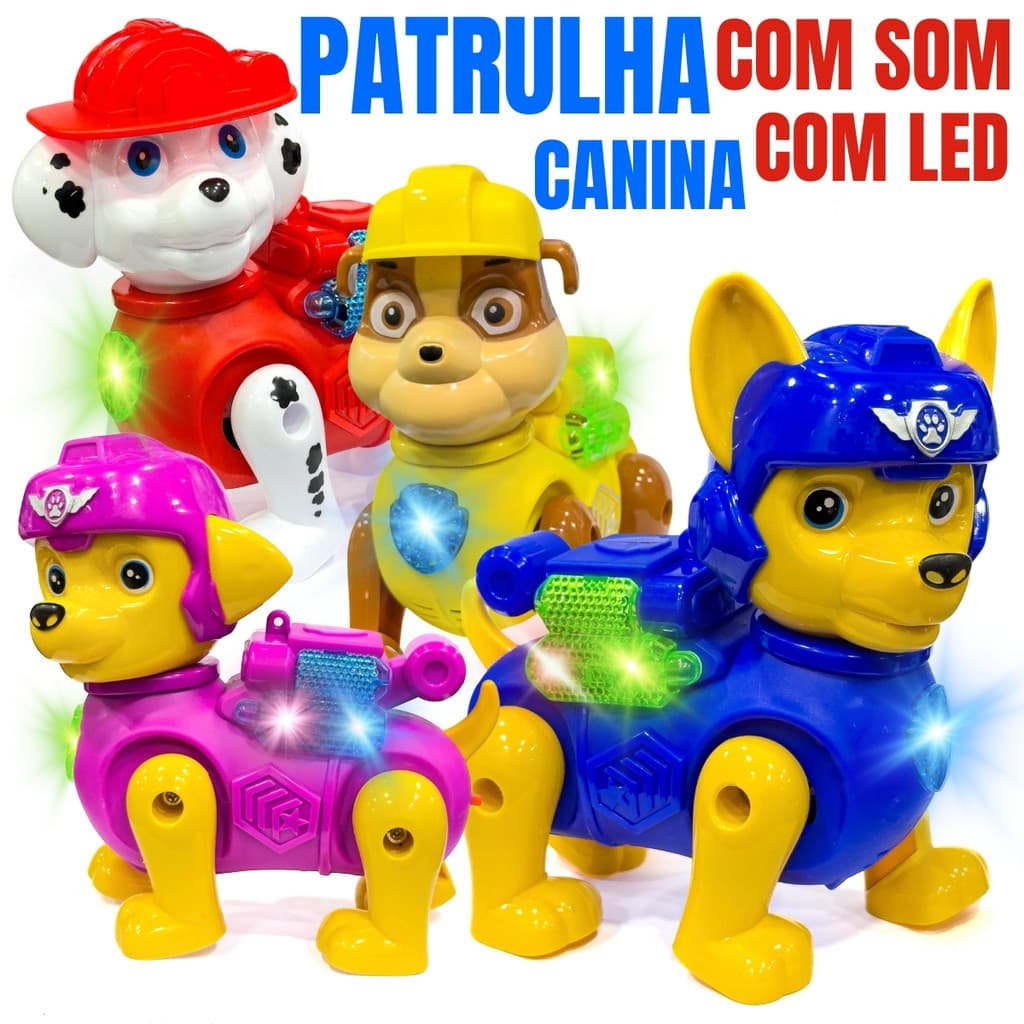 Brinquedo Patrulha Canina 14cm – Com Som, Luz LED e Movimento Automático a Pilha