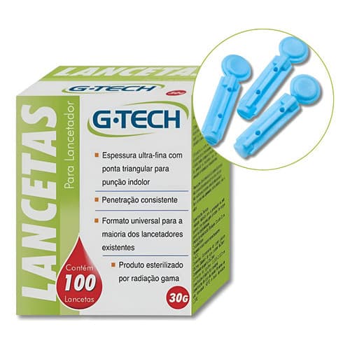 Lancetas Gtech Para Lancetador 30g Azul Para Glicose 100uni