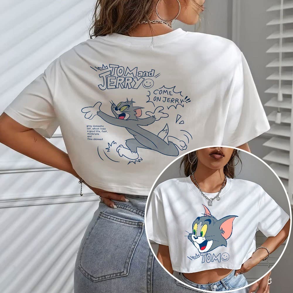 Cropped Blusa Curta Feminina Tom E Jerry Personagem Gato Tom Historia Cartoon Desenho oversize envio imediato