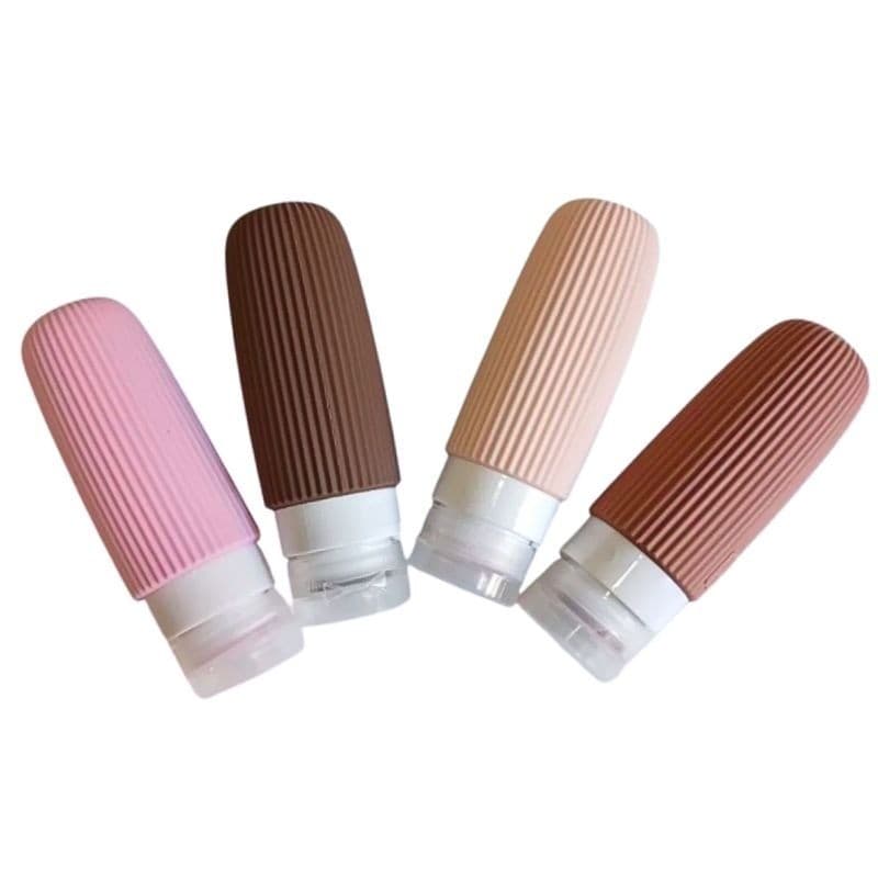 Kit Frascos Dispenser 90ML Silicone Viagem Estojo Transparente Para Cosmeticos