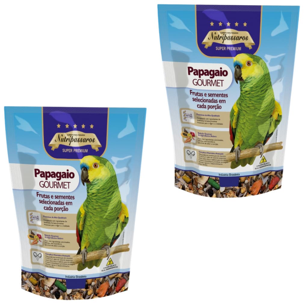 Kit 2 un - Ração para Papagaio Gourmet Nutripássaros 500g
