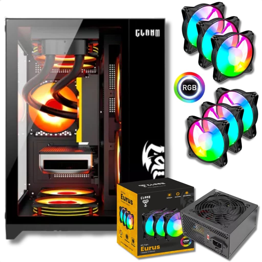 Gabinete Gamer Aquário Com 6 Fans Clanm Grodd Night Fonte 500W Preto