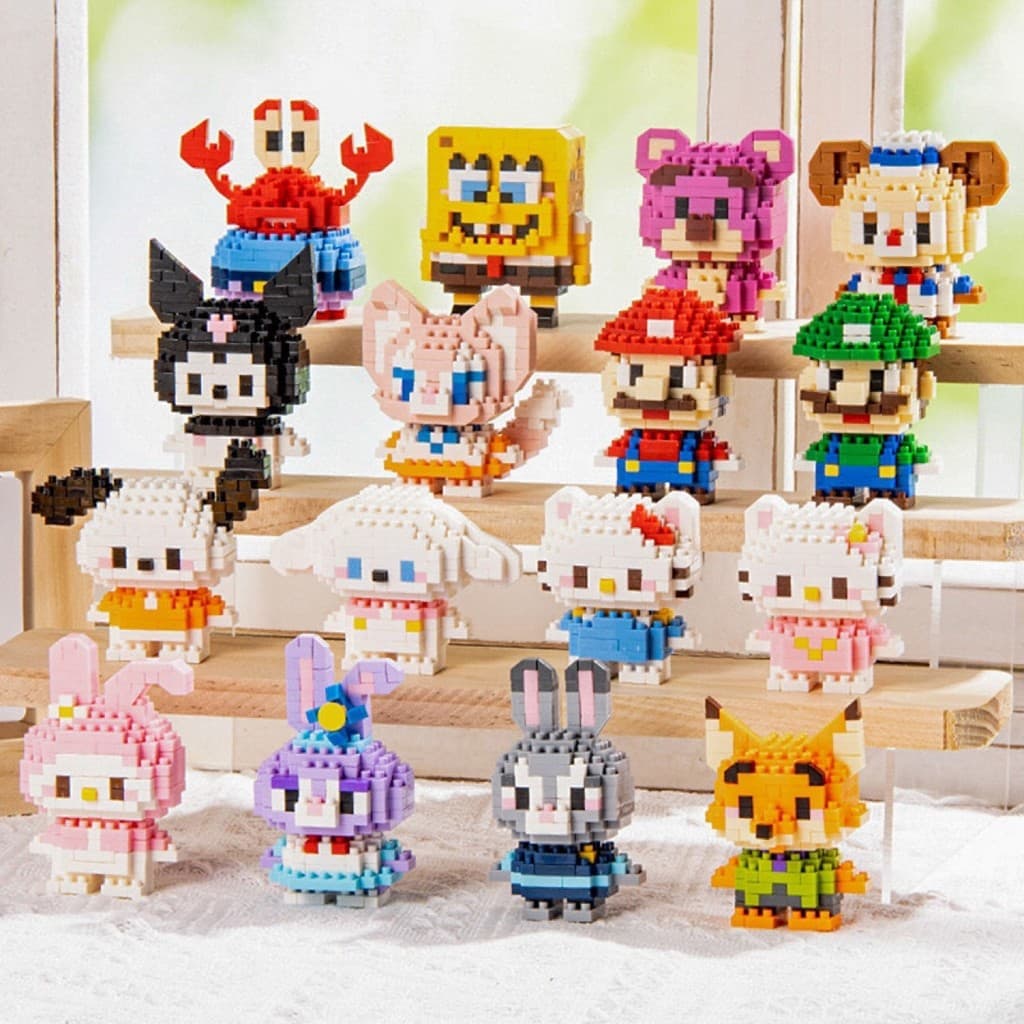 Blocos de construção Lego compatíveis transfronteiriços, micropartículas, boneca de desenho animado, quebra-cabeça, mont