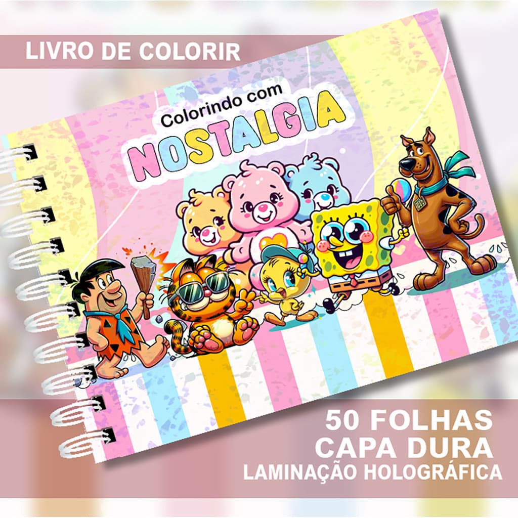 Livro de Colorir NOSTALGIA Capa Dura A5 Anos 80, 90 e 2000