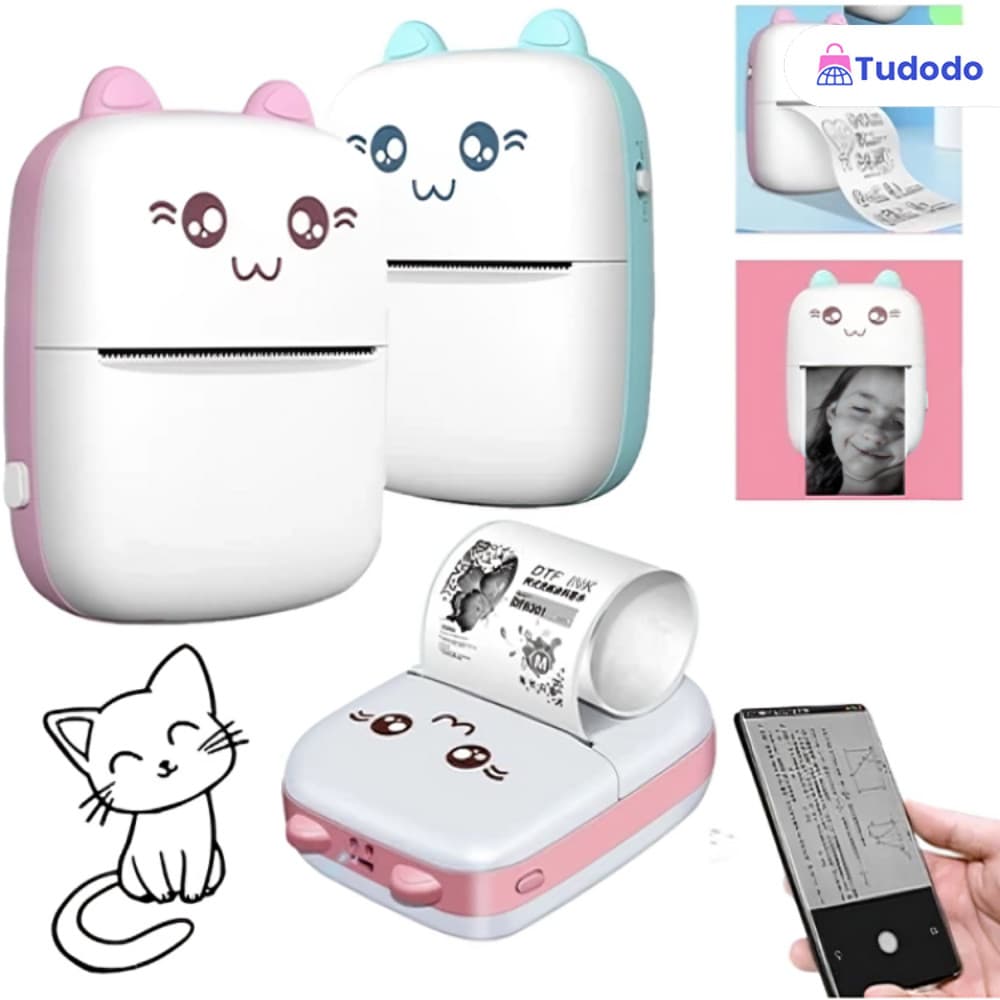 Mini Impressora Térmica Portátil: Imprima Fotos e Desenhos Animados Sem Fio para Android e iOS+5 Rolo Papel
