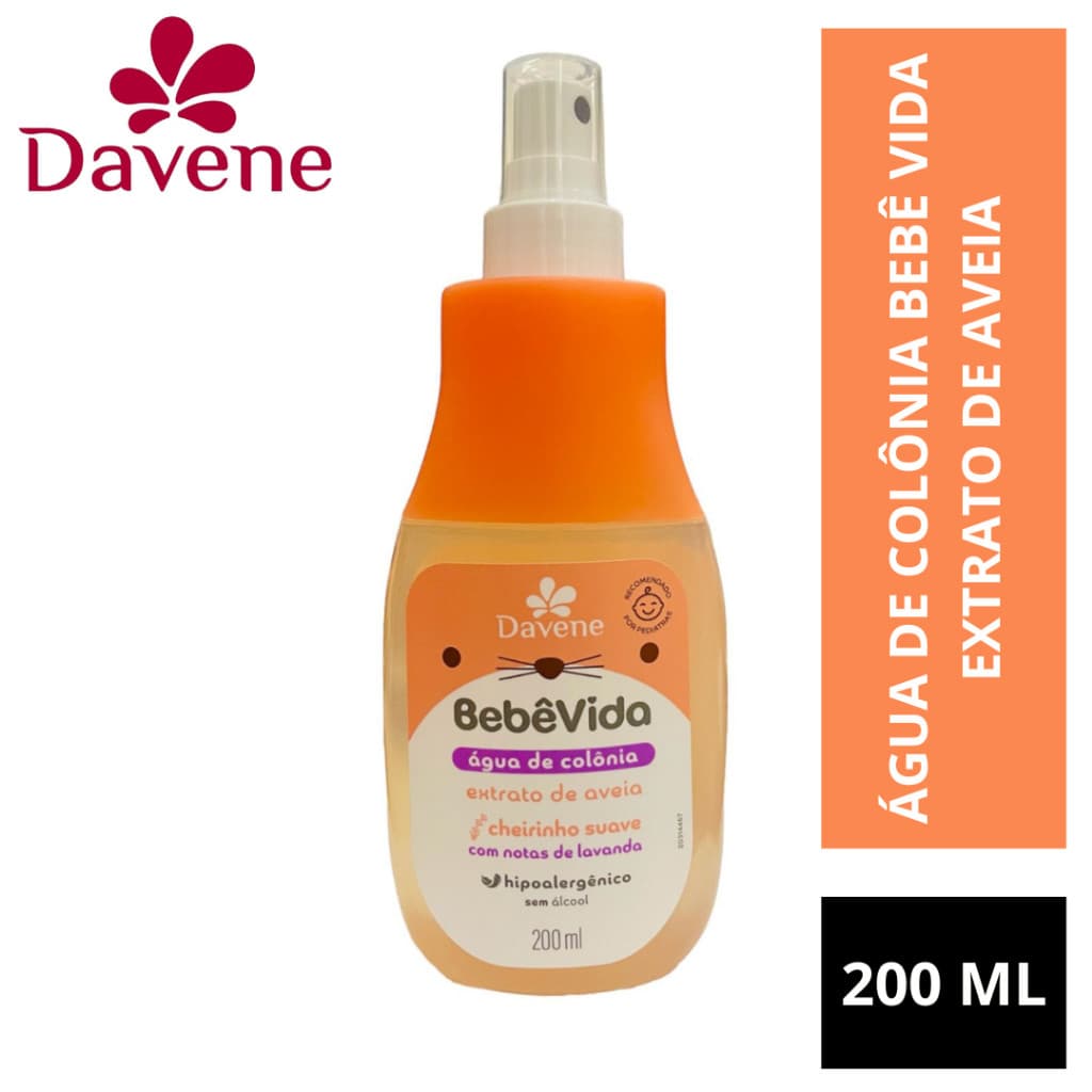 Água de Colônia Bebê Vida Extrato de Aveia Cheirinho Suave Com Notas de Lavanda Vegano 200 ML Davene