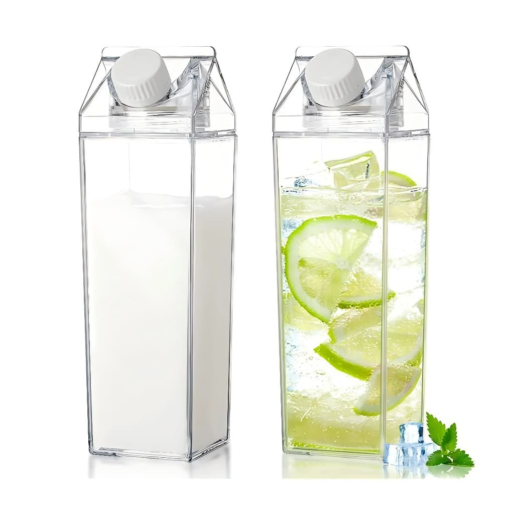 Kit 2 Garrafa Grande com adesivo Caixa Leite Suco Água Acrílico 1 Litro de Cada