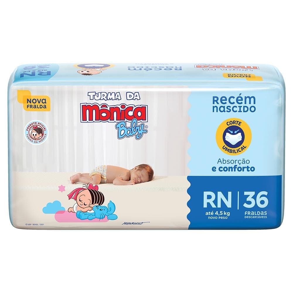 Fralda Turma da Mônica Baby Jumbo RN com 36un