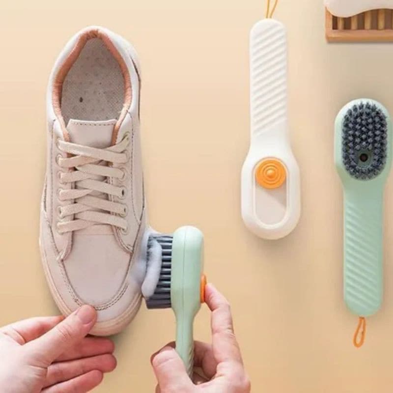 Escova Limpa Sapato Tenis Boné Roupa com Dispenser Reservatorio Sabão Liquido Sabonete