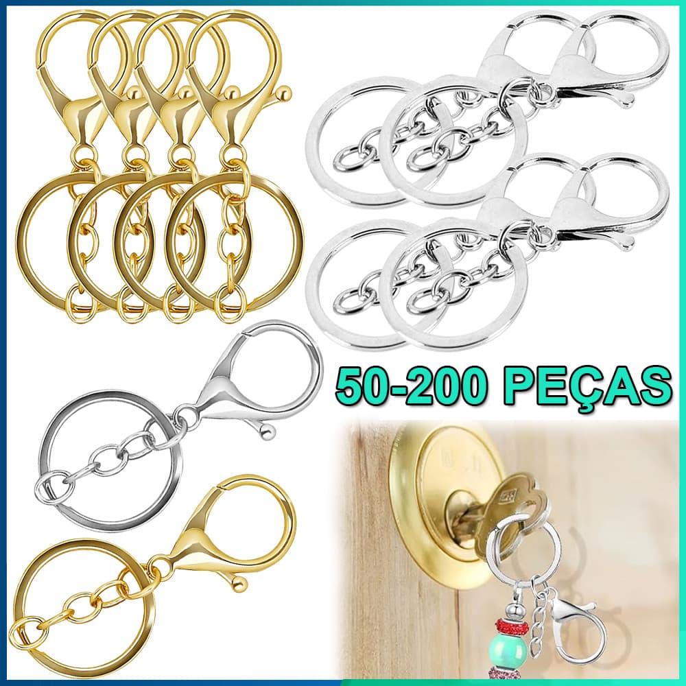50/100/150/200 peças de Argola de Chaveiro 30MM com mosquetão dourado ou níquel