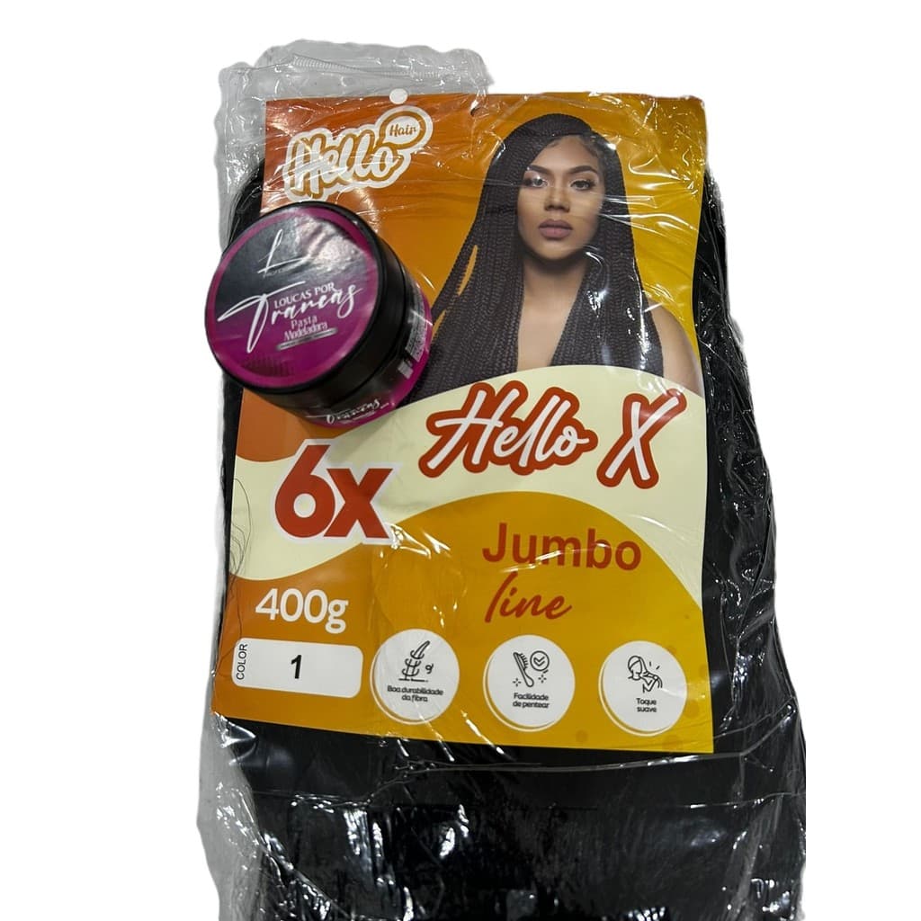 Super Jumbo Hello Hair 400g + Pomada Grátis – Fibra Sintética para Tranças Box Braids e Boxeadoras