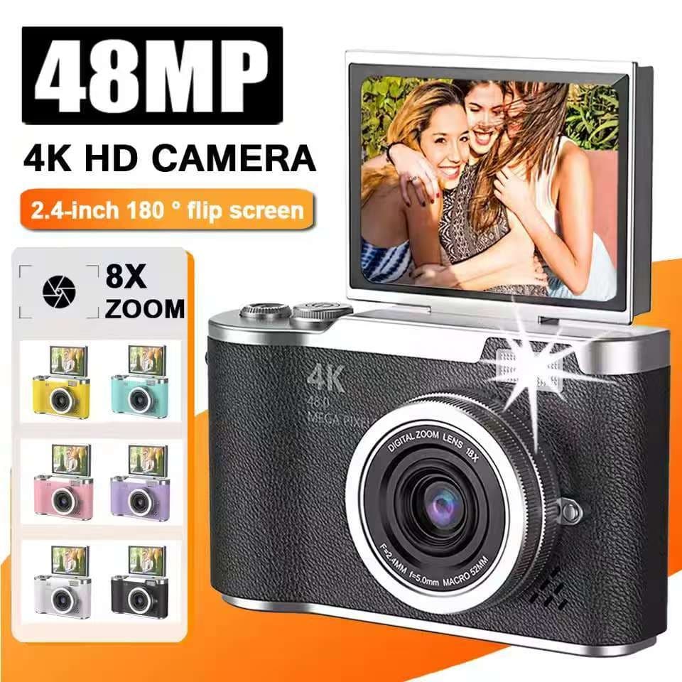 Câmera De Fotografia Digital 4K CCD 8X Zoom 4K 4800W Pixels AF Autofoco Vlog Gravador De Vídeo 180 ° Câmeras Portáteis C