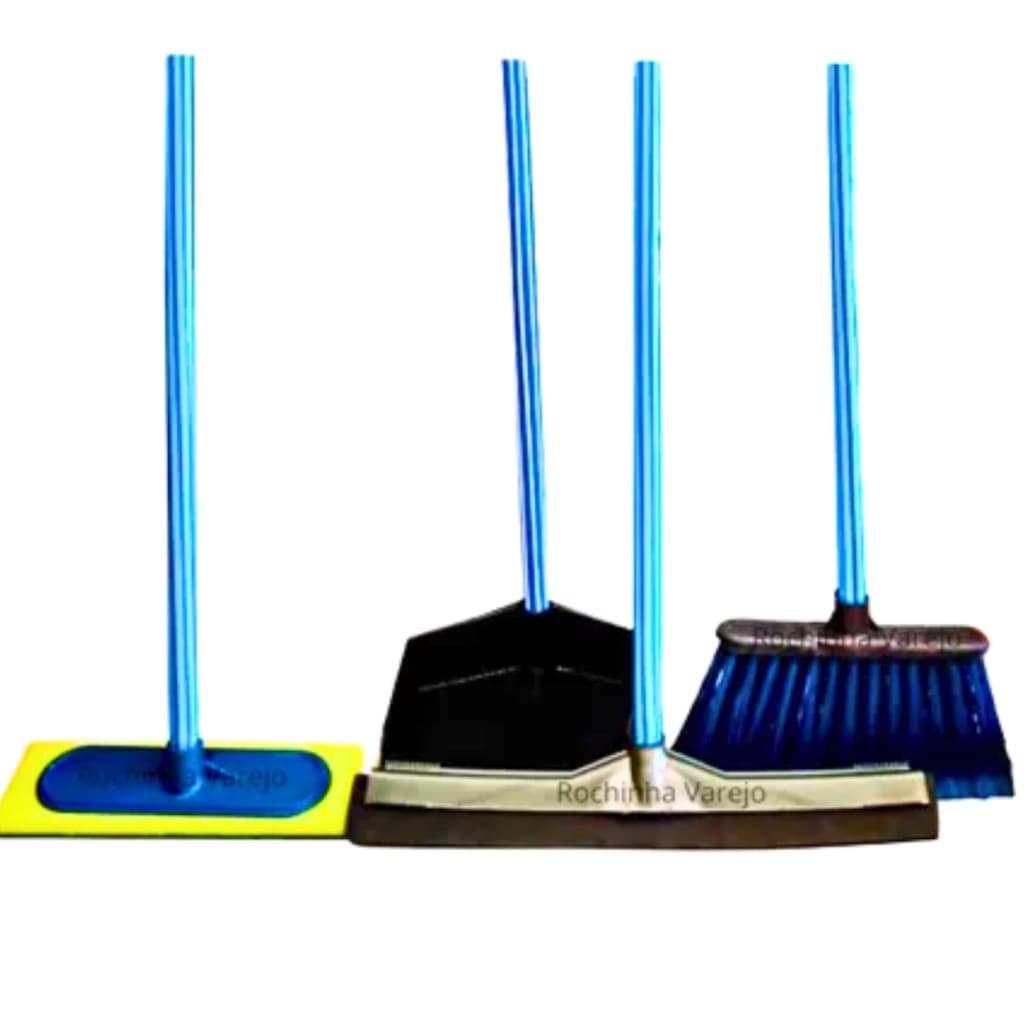 Kit 1 Vassoura, 1 Rodo Grande 40CM, 1 Lava Azulejo Esfregão Limpa Azulejo e 1 pá de lixo