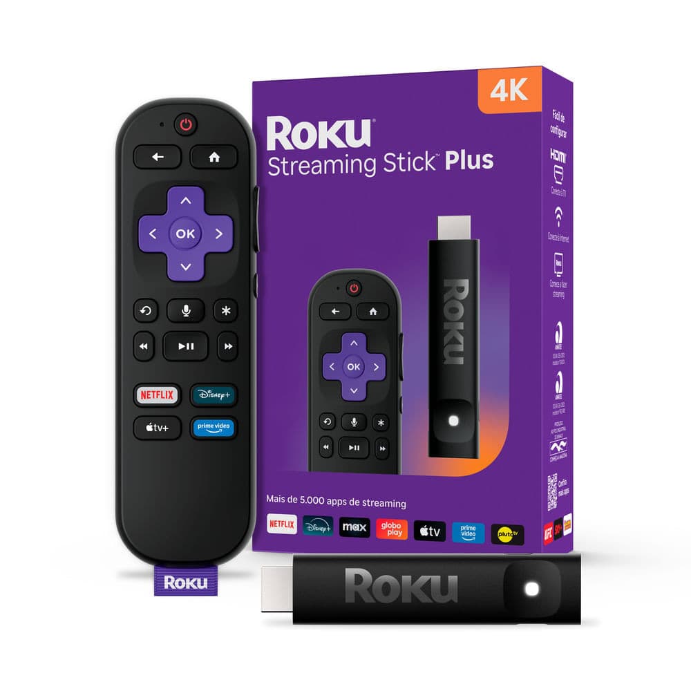 Roku Streaming Stick Plus 2025 para TV 4K Controle por Voz