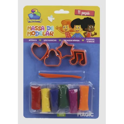 Massa De Modelar 6 Cores 4 Moldes 1 Faquinha - 3 Palavrinhas
