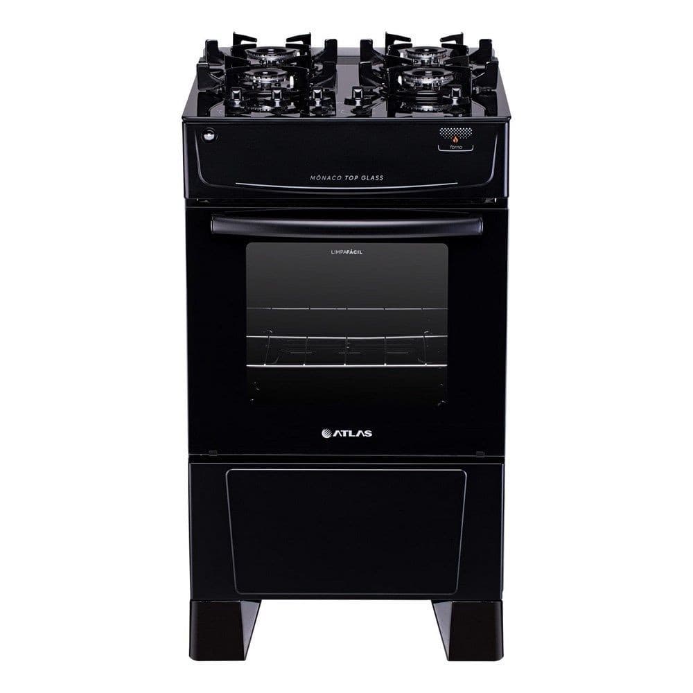 Fogão 4 Bocas Atlas Mônaco Top Glass  Acendimento Automático Preto