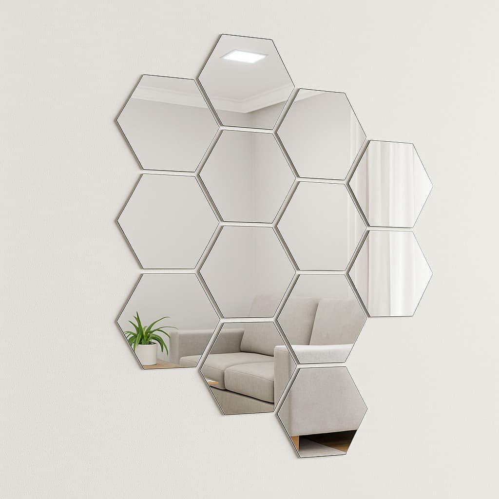 Kit Com 10 Espelho Decorativo Em Acrilico Em Formato De Hexagono 12x10cm Flexivel E Ecológico