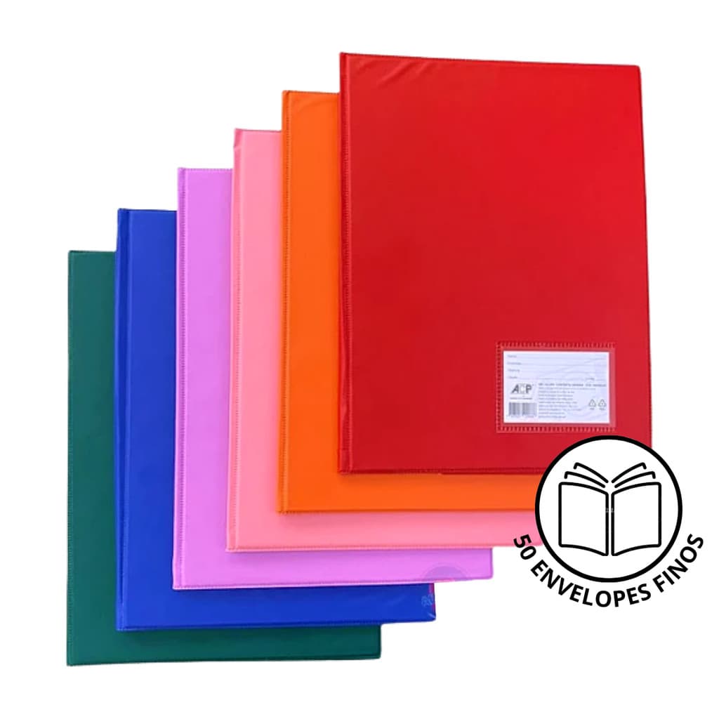Pasta Catálogo com 50 Plásticos Finos Todas As Cores - ACP